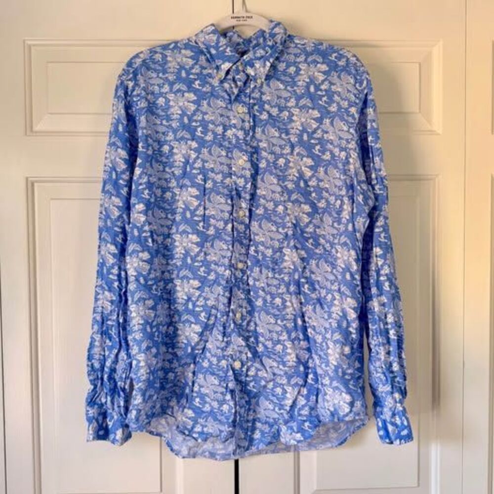 Ralph Lauren Classic Fit Blue Island-Print Button-Down Shirt — XL